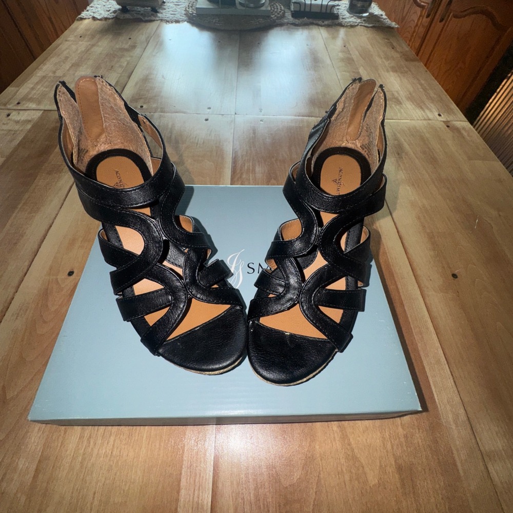 Vintage‎ Jaclyn Smith Abby Womens Black Strappy Espadrille Wedge Sandals Size 6